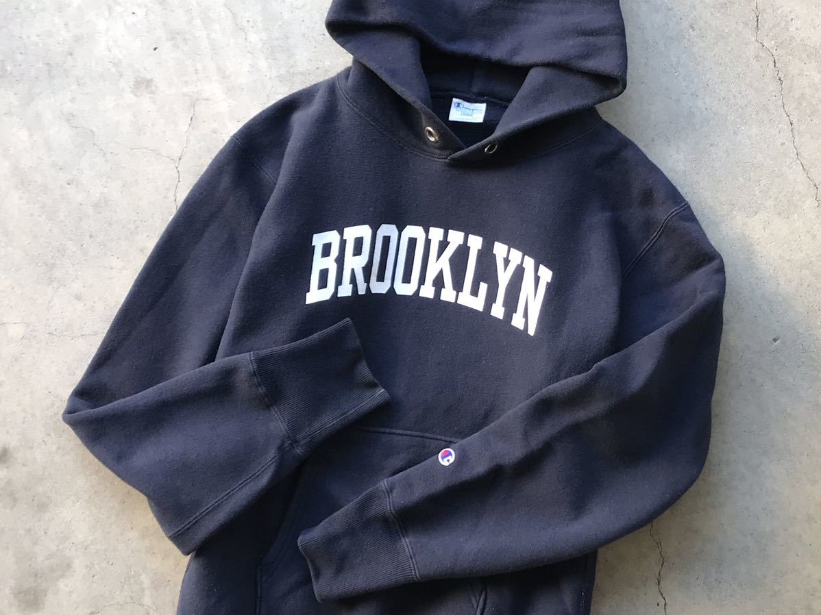 BEAMS別注 Champion [BROOKLYN] リバースウィーブ仕様 スウェットパーカー L メンズ REVERSE WEAVE ブルックリン トレーナー 紺 ネイビー_画像1