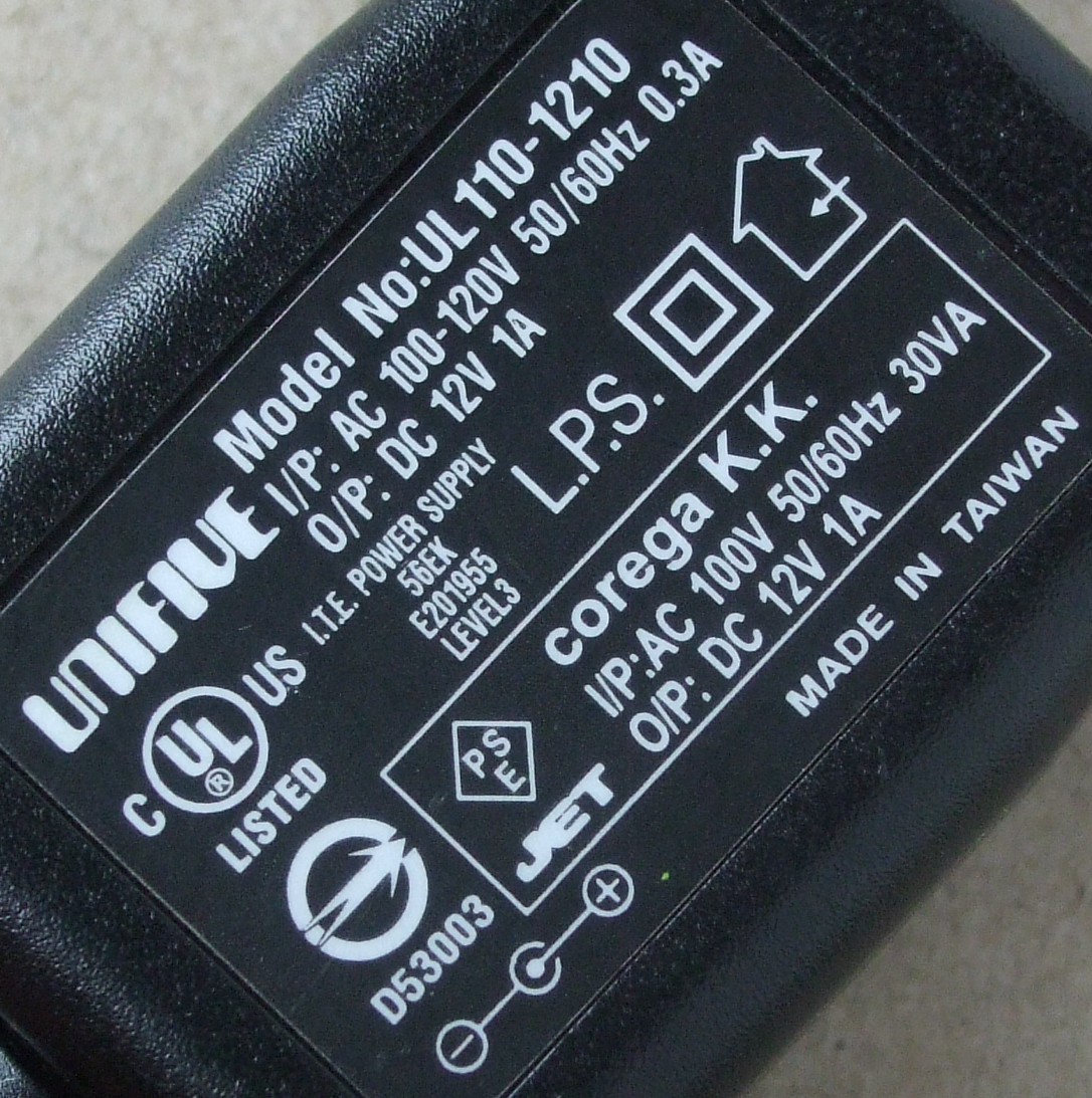 送料無料 UNIFIVE コレガ ACアダプター UL110-1210 センタープラス 12V 12.0V 1A 1.0A DCプラグ 外径 4mm 4ミリ / LG WA-12M12FU 代替 流用の画像3