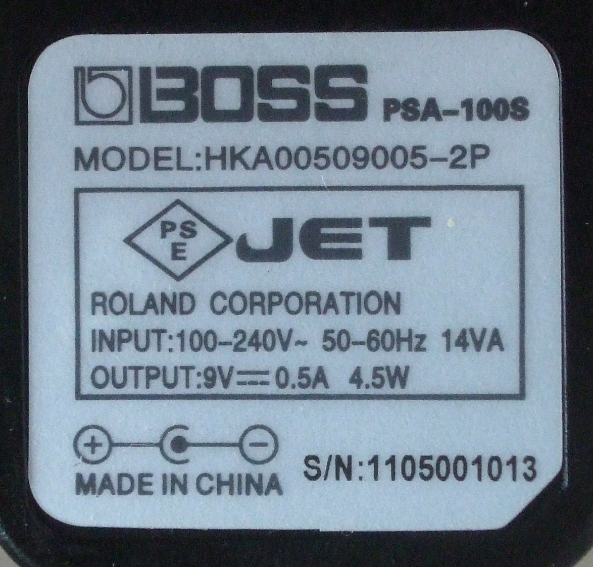 送料無料 BOSS ボス 純正 AC電源アダプター ACアダプター PSA-100S HKA00509005-2P センターマイナス 9V 9.0V 0.5A 500mA 4.5W Roland 即決_画像2