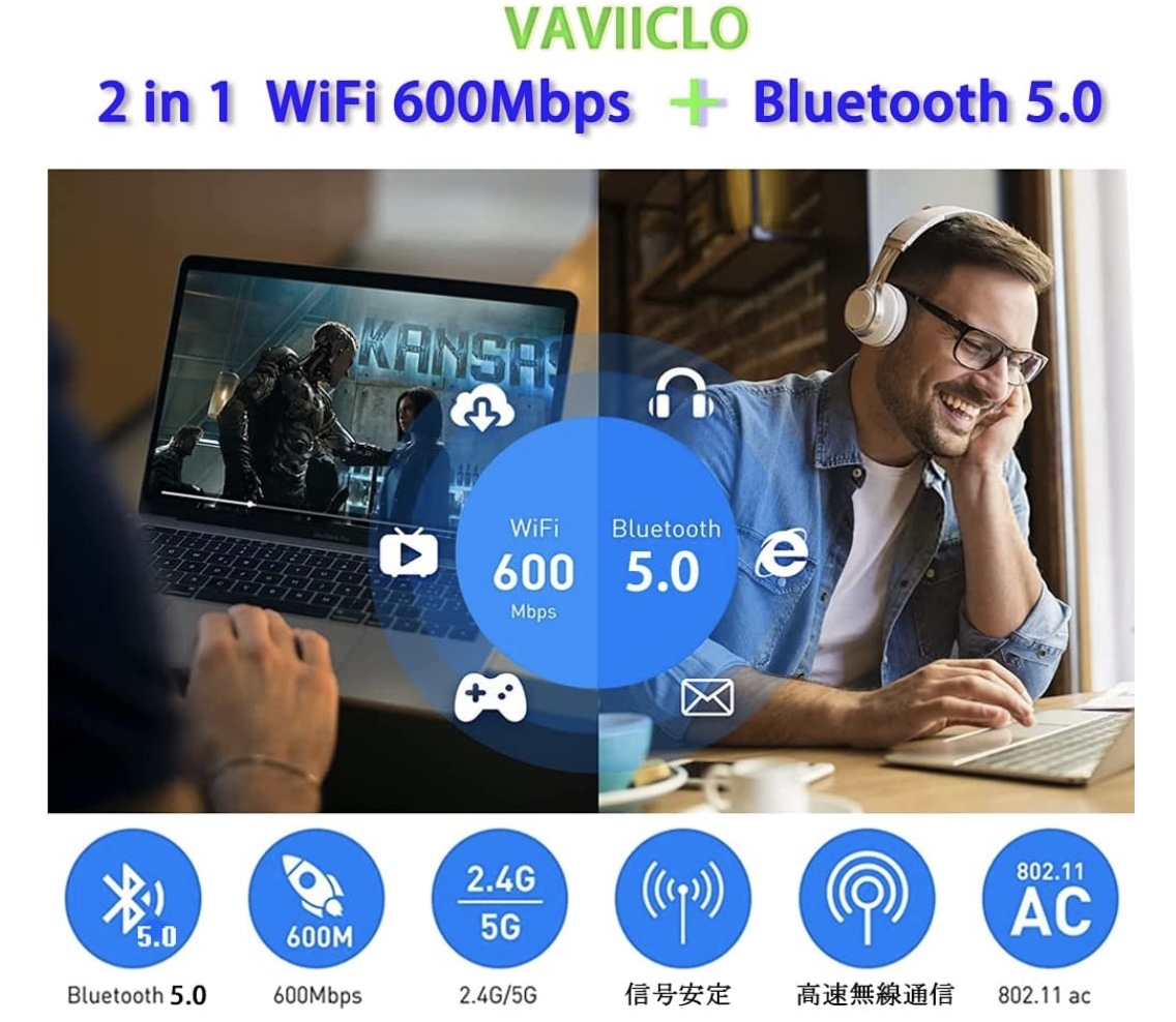 2in1 無線LAN 子機 WiFi+Bluetooth5.0 USBアダプター 2.4Ghz/5GHz_画像3