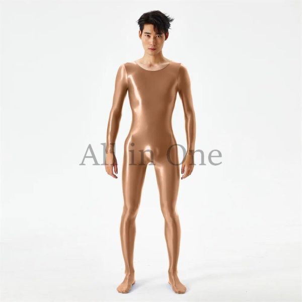 91-37-38 men's gloss gloss lustre whole body Jump suit [ Brown,XL size ] man sexy cosplay ero fancy dress Event costume.3