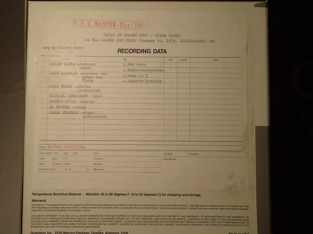 2tr/19cm (1) ”LIVE AT SHABOO INN” - MILES DAVIS At The SHABOO INN CLUB. January 26. 1974. WILLIMANTIC_画像3