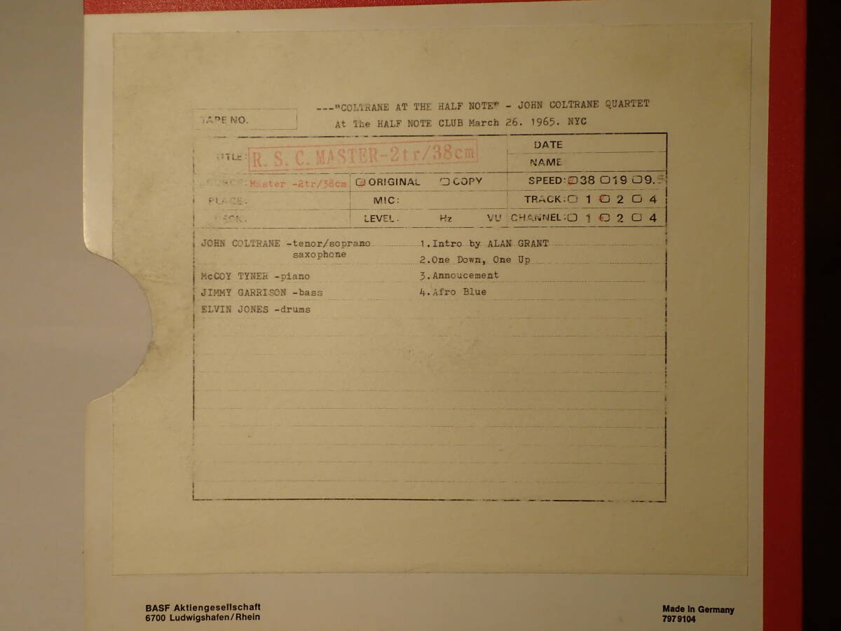 2tr/38cm ”COLTRANE AT THE HALF NOTE” - JOHN COLTRANE QUARTET At The HALF NOTE CLUB. March 26. 1965._画像3