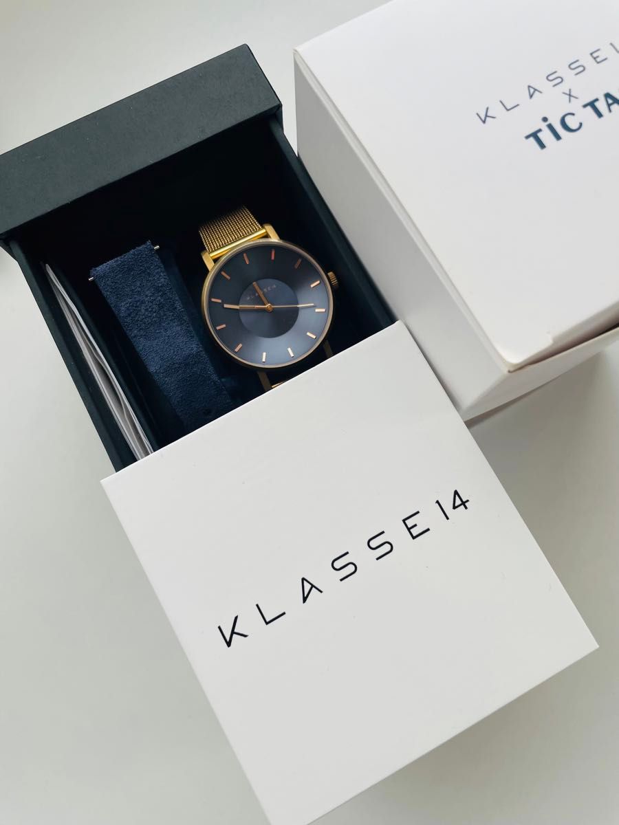 【電池新品の美品】KLASSE14 × TicTACの腕時計36mm！ゴールド×ネイビーカラー！