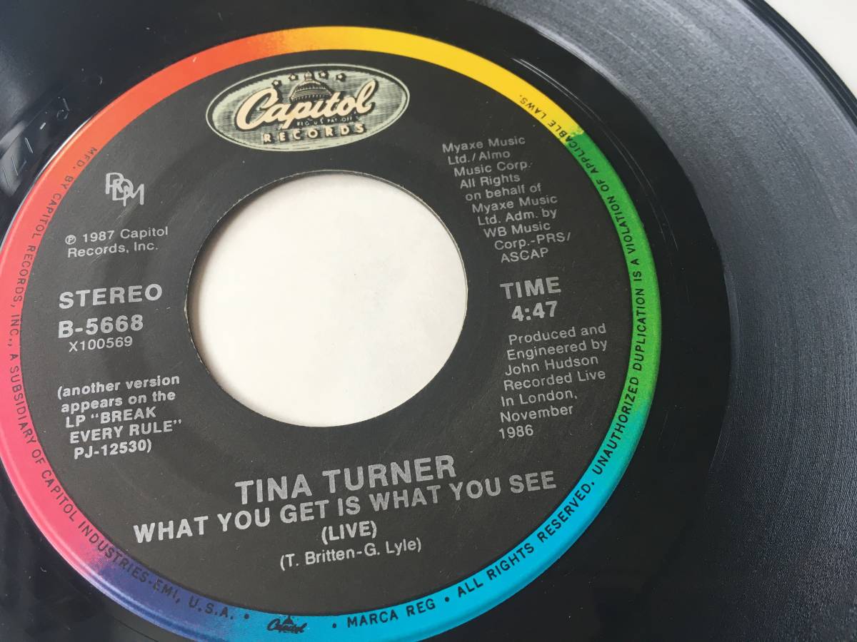 2421●Tina Turner What You Get Is What You See / (Live) / B-5668 / ティナターナー / Soft Rock, Synth-pop / EP 7inch アナログ盤_画像4