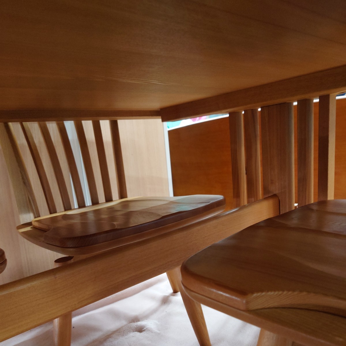 ナガノインテリア　Nagano interior ダイニングセット　５点　中古　現状品　ダイニングテーブル　チェア　椅子　天然木_画像7