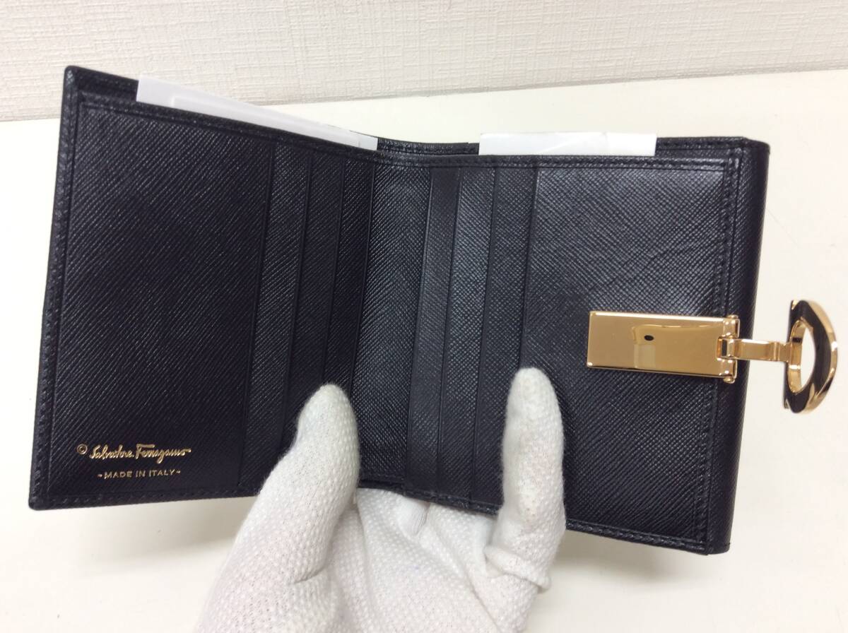 S965　Salvatore Ferragamo フェラガモ ガンチーニ 折財布 コインケース劣化有 折り畳み 黒_画像7