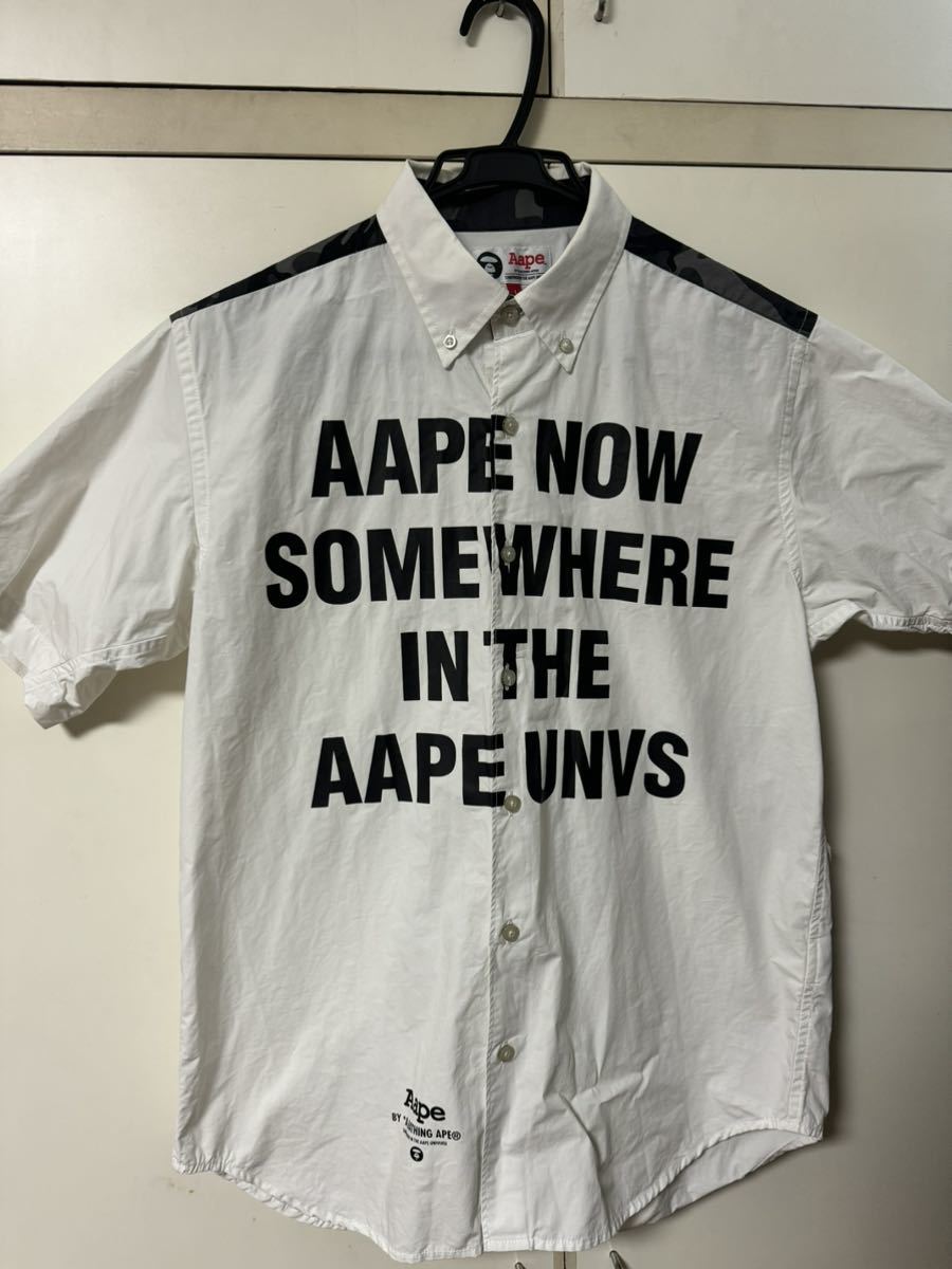 AAPE ボタンダウンシャツ　Lサイズ カッターシャツ　半袖シャツ オックスフォード エイプ　アベイシングエイプ　ニゴー　NIGO 牧瀬里穂　白_画像1