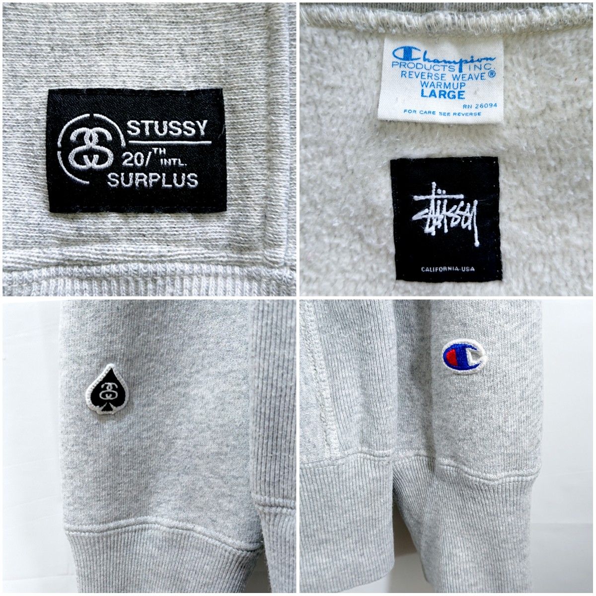 ■ステューシー×チャンピオン/ARMY/リバースウィーブスウェットパーカー/L/別注コラボ/裏起毛/STUSSY/champion