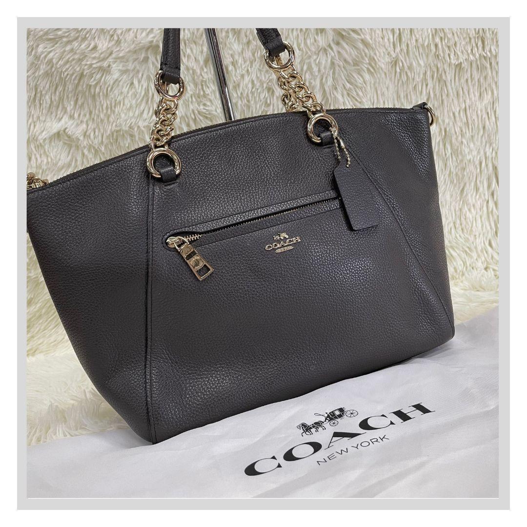 coach コーチ チェーン トート　ハンドバッグ ブラウン レザー