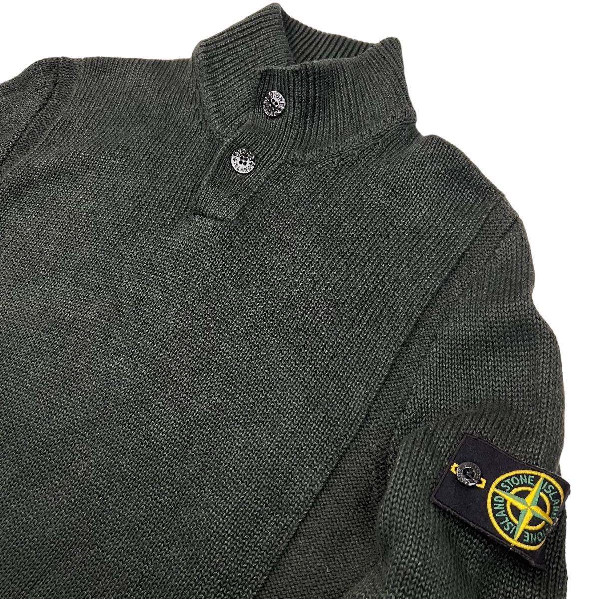 定価7.5万 極美品 STONE ISLAND ストーンアイランド ハーフ釦 ニット セーター サイズL セージグリーン イタリア製 廃盤モデル 希少 A3130_画像4