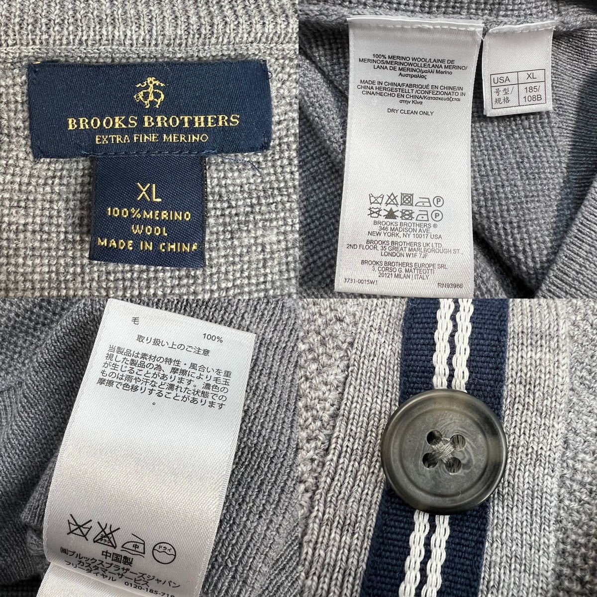 極美品 Brooks Brothers ブルックスブラザーズ ハーフ釦 ニット セーター サイズXL メリノウール 美シルエット グレー 上質ウール A2141_画像9