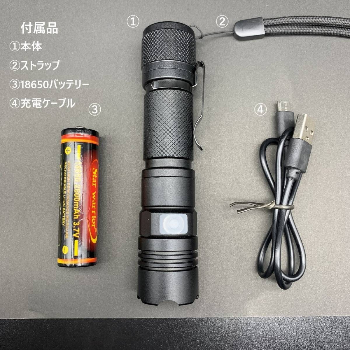 速達 t6+Hot Birght P50 ハンディライト CREE LED T6 チップ 超高輝度 1600ルーメン USB充電式 アルミ合金 防水 防災 自転車 停電対策