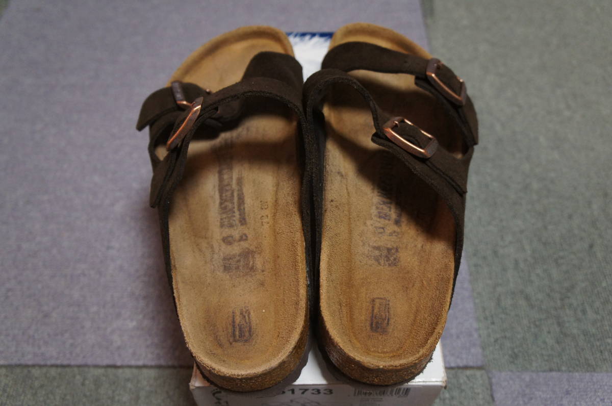 送520円 BIRKENSTOCK ビルケンシュトック アリゾナ スエード モカ ダークブラウン ソフトフットベット クリーニング済_画像3