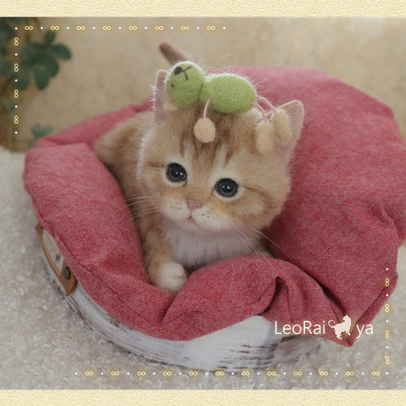 LeoRai*ya・∞・ふかふかベッドの子猫ちゃん・レッドタビー・茶トラ・チャトラシロソックス .・* 羊毛フェルト猫 *にゃんこ * ハンドメイド_画像6