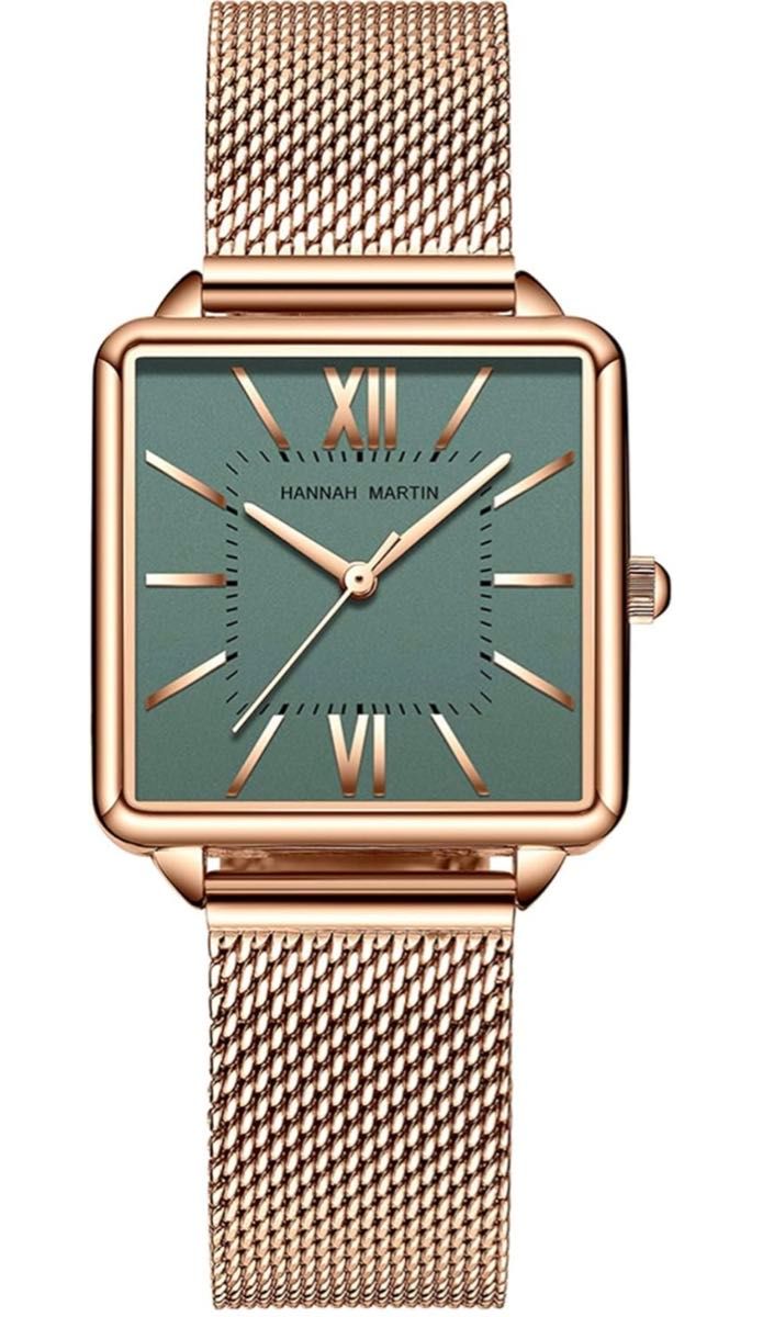 Hannah Martin レディース 腕時計 おしゃれ クラシック シンプル 女性 時計 ビジネス クォーツ (ゴールドグリーン