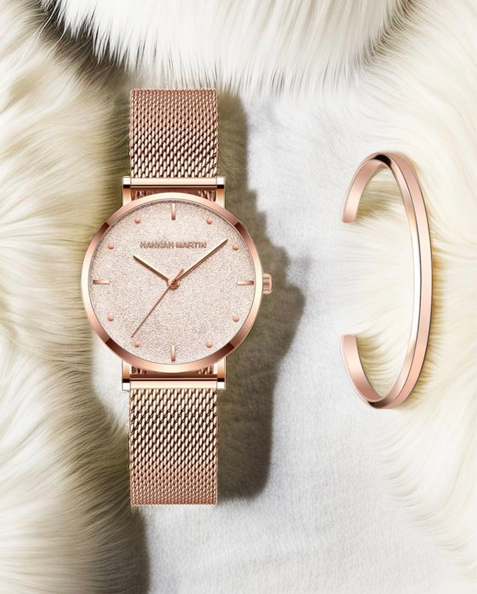 Hannah Martin レディース 腕時計 おしゃれ クラシック シンプル 女性 時計 ビジネス クォーツ (ローズゴールド)
