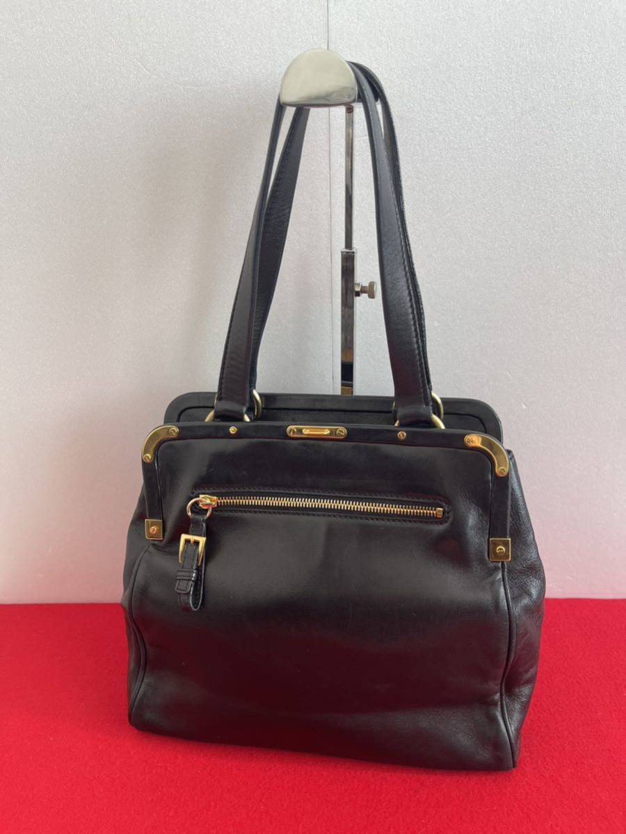 PRADA プラダ トートバッグ レザー 黒　ブラック　ゴールド金具_画像1