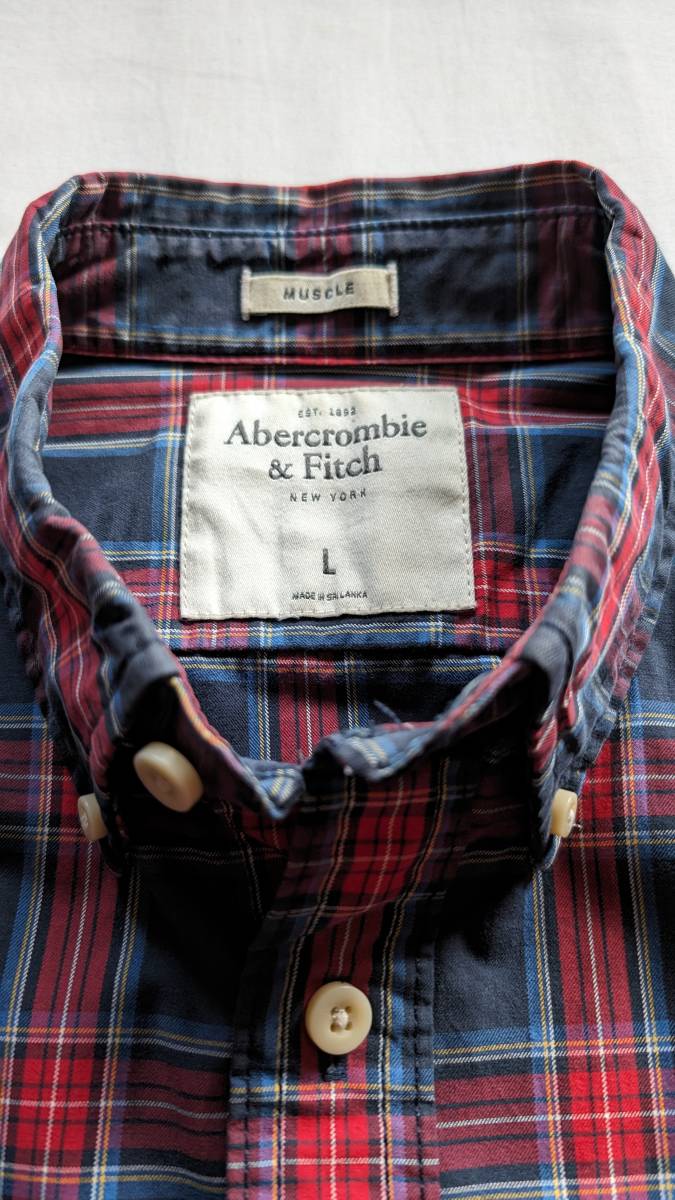 送料無料　Abercrombie & Fitch　チェック ヘラジカ 刺繍 ワークシャツ BD 長袖 シャツ タータン マドラス アバクロ hollister ホリスター_画像3