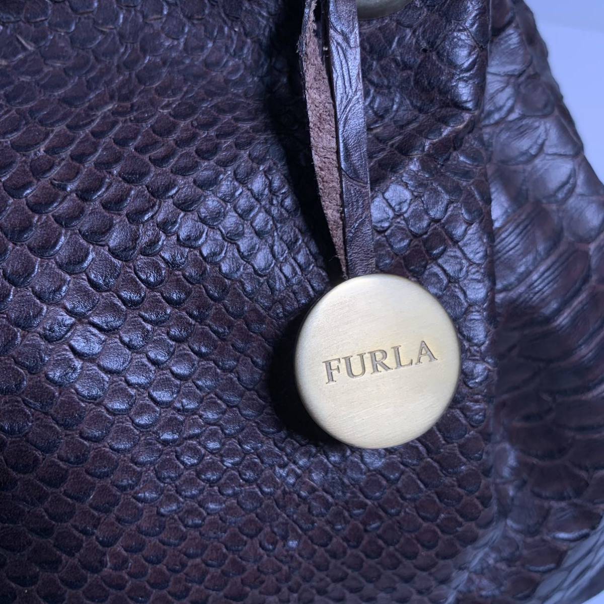 FURLA カルメン リアルパイソン ショルダーバッグ 巾着 ブラウン エキゾチック フルラの画像8