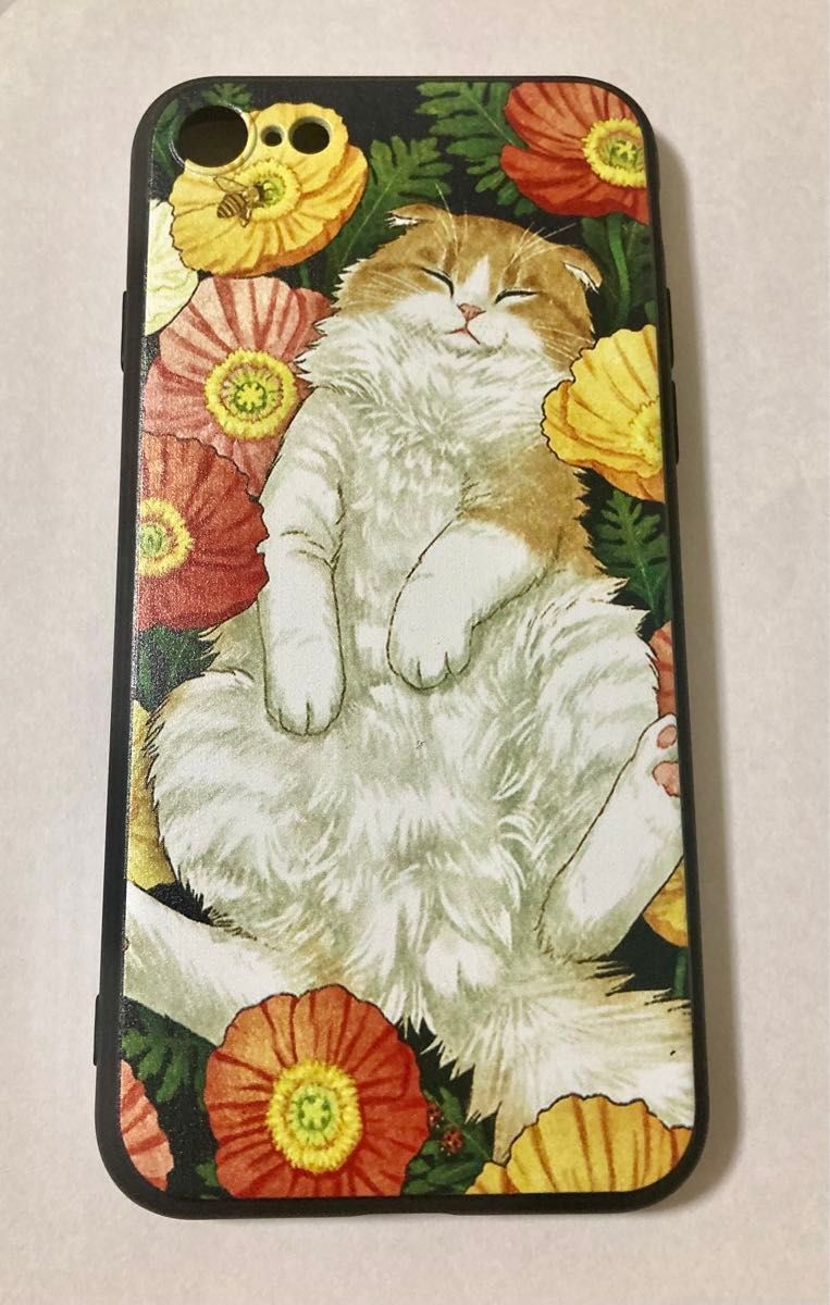 iPhone 7 8 SE2 SE3 猫 フラワー ケース ソフト 花 カバー ネコ スマホ 携帯 立体 3D マンチカン