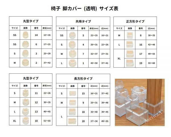 椅子 脚 カバー キャップ シリコン フローリング傷付防止 クリア /フェルトなし 共用 (NO.1 Lサイズ ) 8個セット_画像7