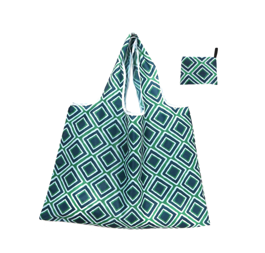 034( green square ) L size eko-bag folding compact waterproof material high capacity tote bag lovely stylish shopping sack shopping bag light weight 