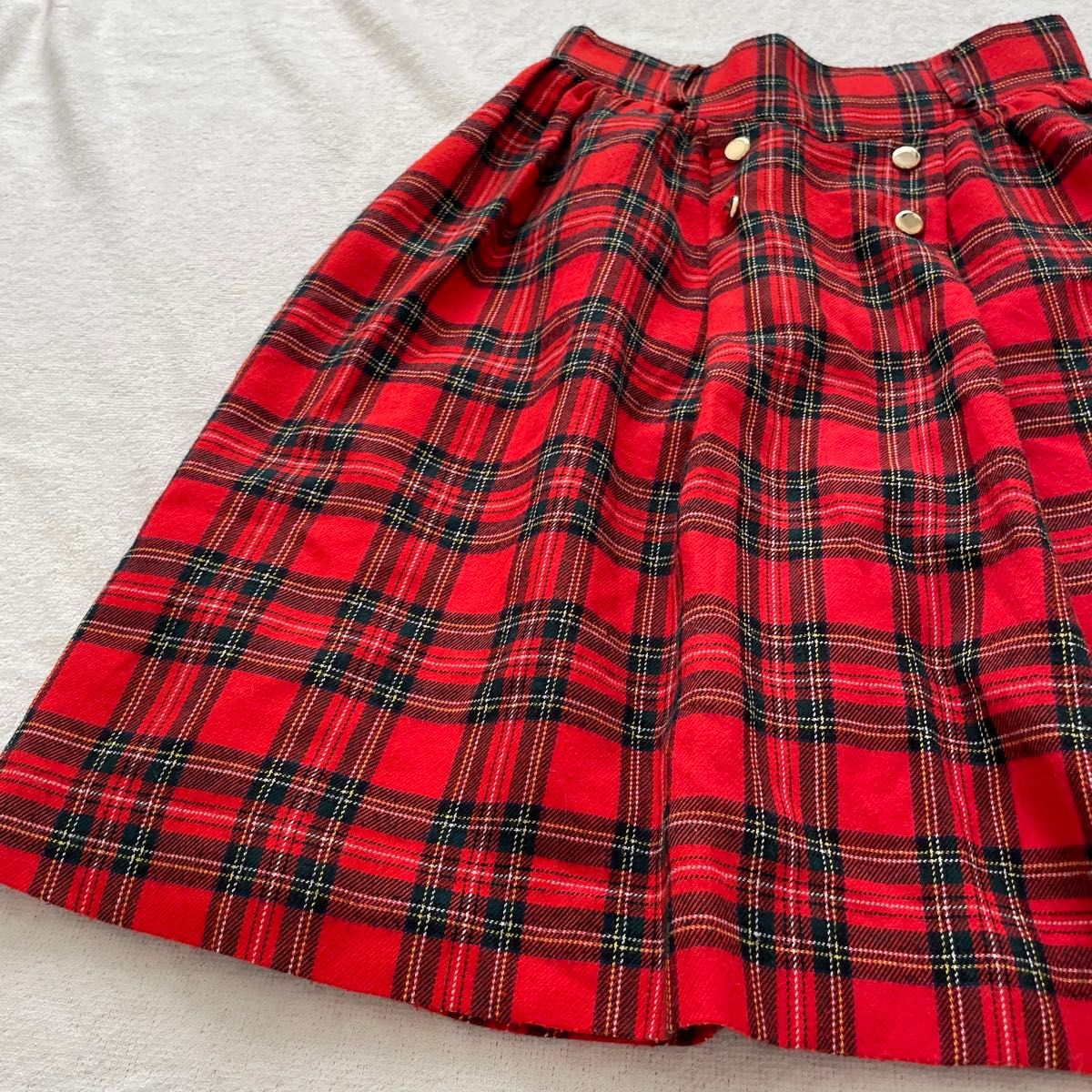 タータンチェック　金ボタン　フレアスカート　古着女子　 卒業式　 チェック柄スカート
