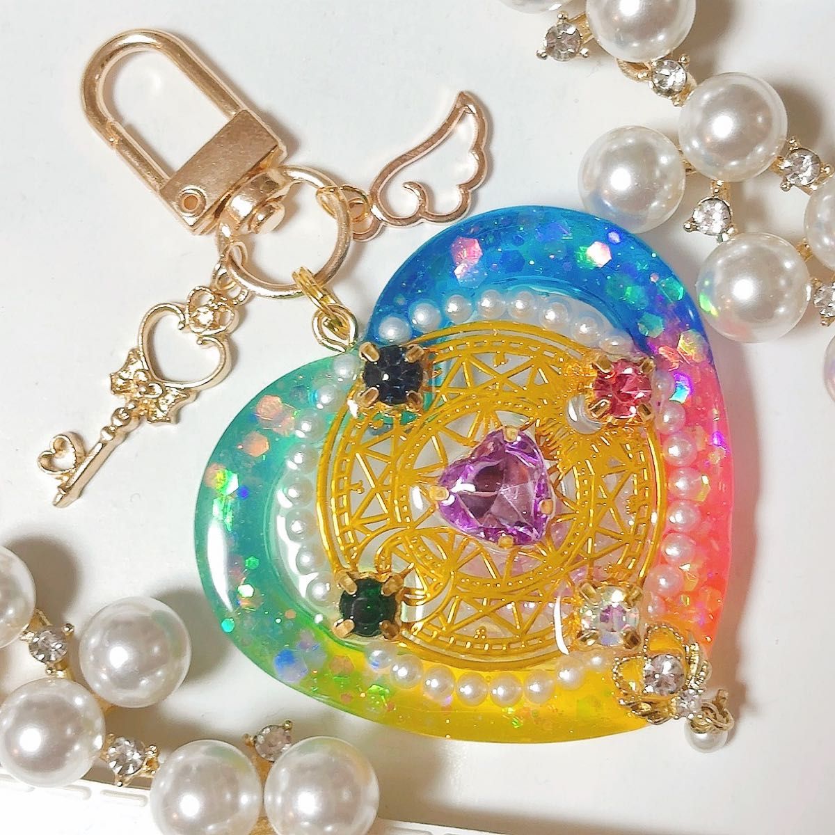 魔法少女スターライト◆ハートシェイカー シャカシャカキーホルダー 魔法陣 レジン かわいい 名入れ プレゼント ハンドメイド