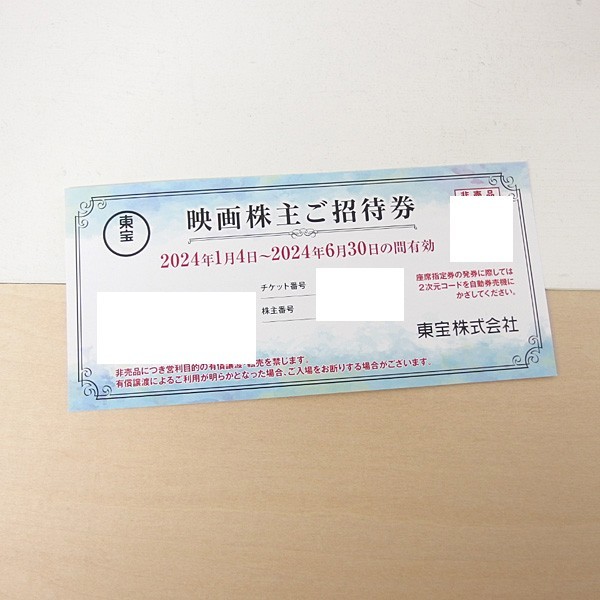 ●東宝　映画株主ご招待券１枚　有効期限２０２４年６月３０日●　匿名配送　株主優待券_画像1