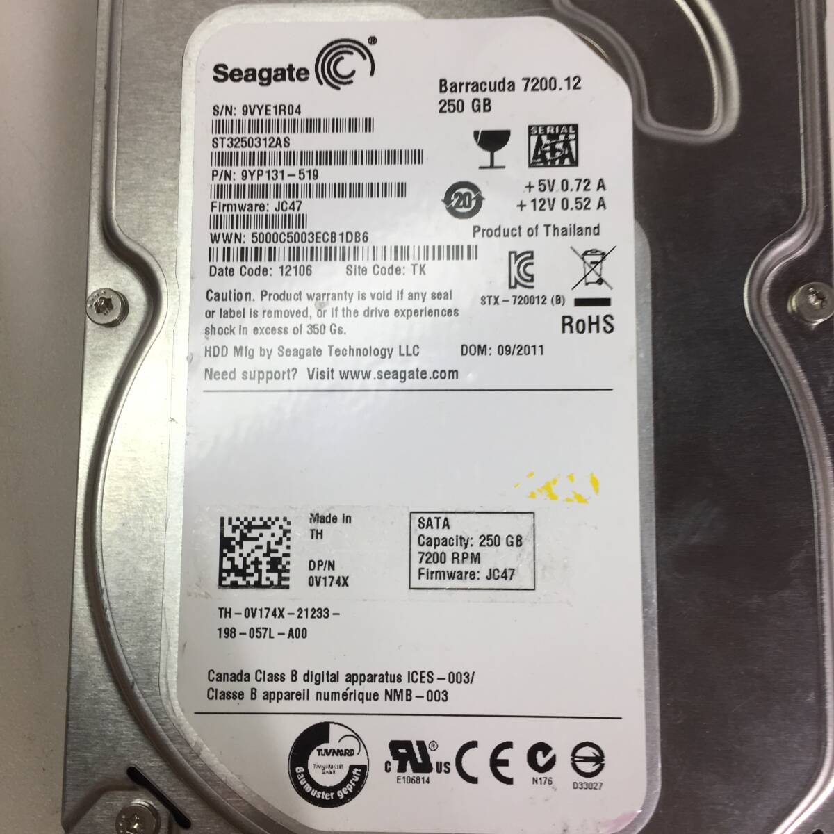 □12222時間 Seagate BarraCuda ST3250312AS 3.5インチHDD 『正常判定』 250GB_画像2