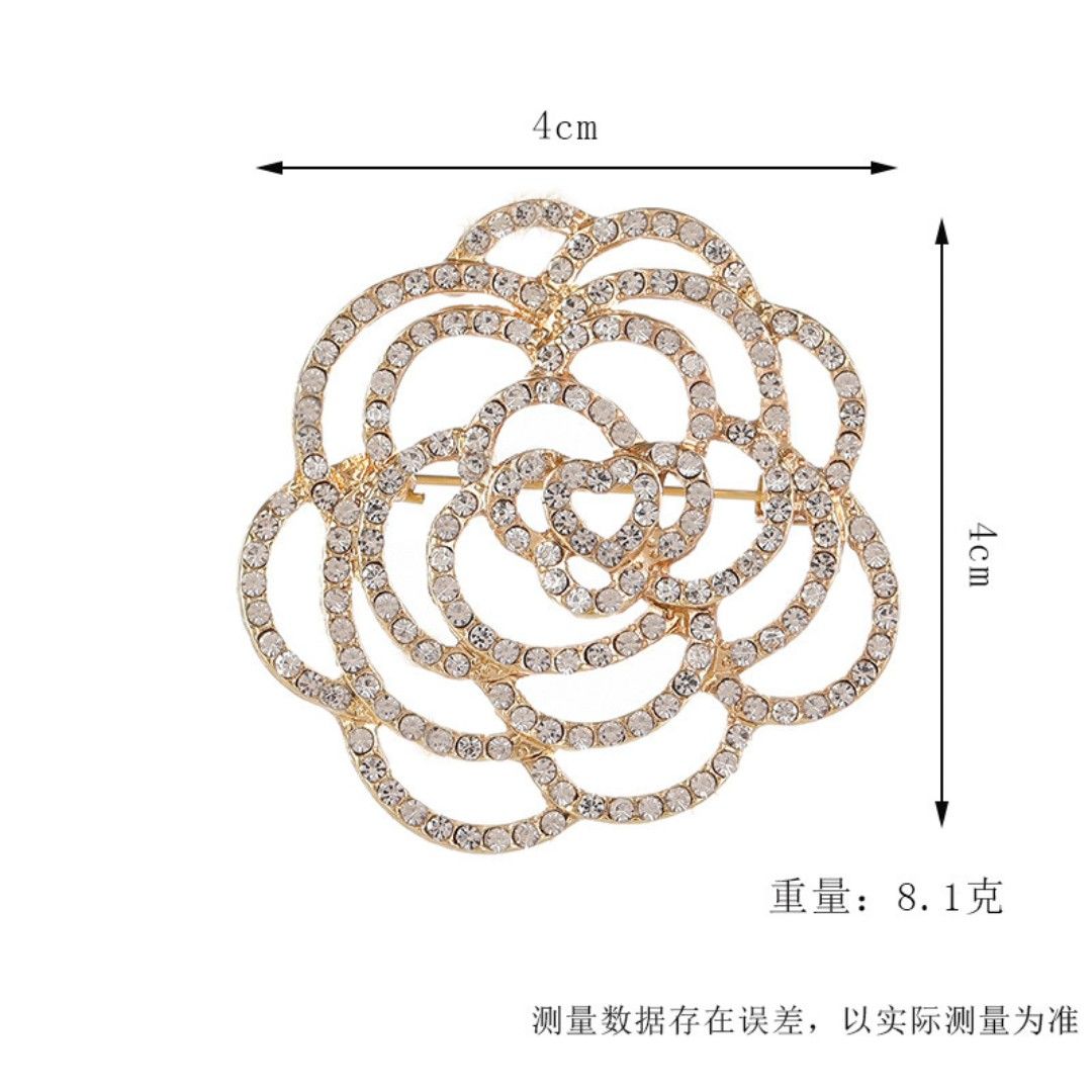 激安　お洒落　可愛い　ブローチ　アクセサリー　コサージュ　カメリア　椿　花 シルバー ファッション　韓国アクセ