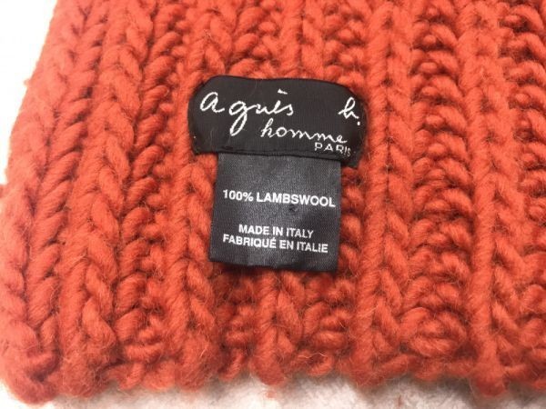 ITALY製 アニエスベー agnes b. homme レトロ モード トラッド ざっくり編み ニット マフラー メンズ ウール100% オレンジ_画像2