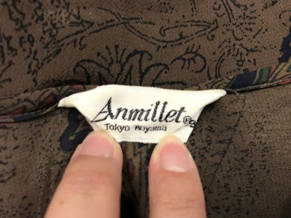 アンミレット Anmillet レーヨン 長袖 オープンカラーシャツ ブラウス レディース ペイズリー オールド レトロ 9 茶色_画像2