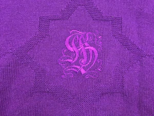 sanko Life オールド レトロ 古着 モード 刺繍 ジャガード 立体編みボーダー ニット セーター レディース ウール100% 日本製 L 紫_画像3