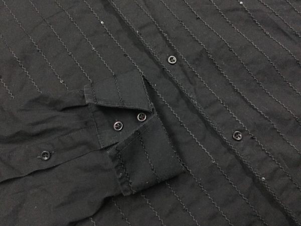 NEXT ネクスト スパンコール コード刺繍 バックダーツ トルコ製 長袖ドレスシャツ メンズ スペアボタン有 オールド コットン100% XL 黒_画像3