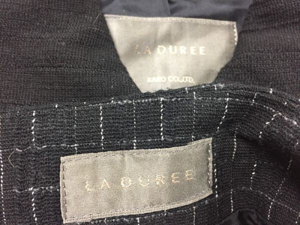 ラデュレ LADUREE チェック ロングスカート 上下セットアップ レディース 日本製 イタリア製生地使用 肩パット有 ウール混合 9号 黒_画像3