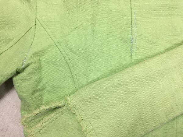 Y2K 00*s б/у одежда L ELLE порез ... нет бахрома no color жакет женский Zip выше retro Old лен 62% хлопок 38% 38 желтый зеленый 
