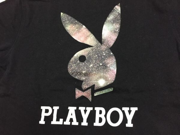 プレイボーイ PLAYBOY ロゴプリントY2K 00's 宇宙柄 ギャラクシー 銀河 コスモ 半袖Tシャツ カットソー レディース M 黒_画像3