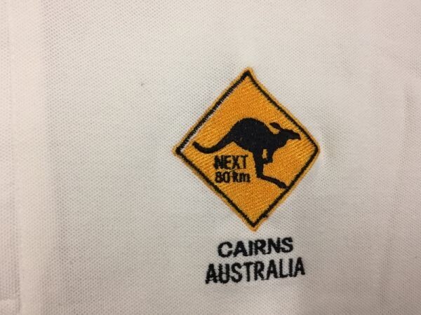 ケアンズ CAIRNS オーストラリア製 AUSTRALIA スーベニア お土産 カンガルー 鹿の子 半袖ポロシャツ メンズ M 白_画像3