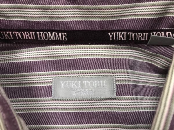 鳥居ユキ YUKI TORII HOMME オールド トラッド 古着 マルチストライプ ボタンダウン 長袖シャツ メンズ フォーマル L 紫の画像2