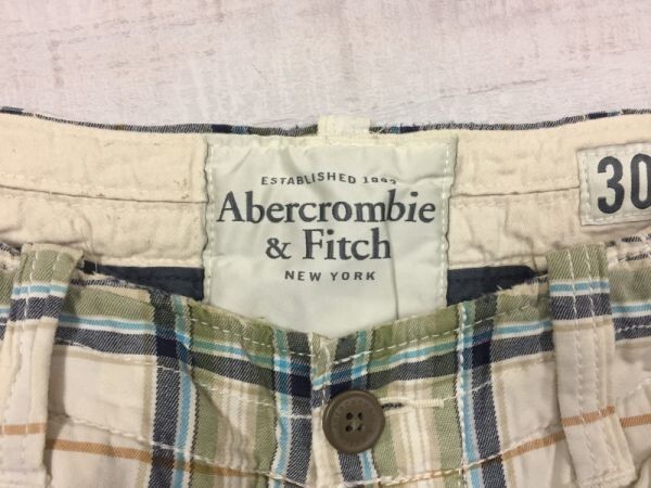 アバクロンビー＆フィッチ Abercrombie&Fitch アメカジ サーフ チェック カーゴ ハーフ ショート パンツ ボトムス メンズ 30 ベージュ_画像2