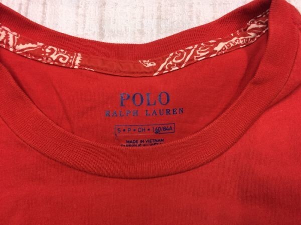 ポロ ラルフローレン POLO Ralph Lauren 袖ペイズリー・バンダナ柄切替 半袖Tシャツ トップス カットソー レディース S 赤_画像2