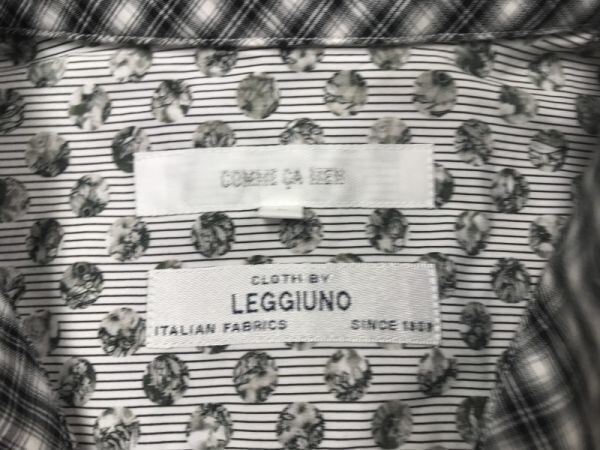 コムサメン COMME CA MEN レジウノ Leggiuno 伊製生地 イタリアンカラー ボタンダウン ドット×ストライプ長袖シャツ メンズ Lの画像2