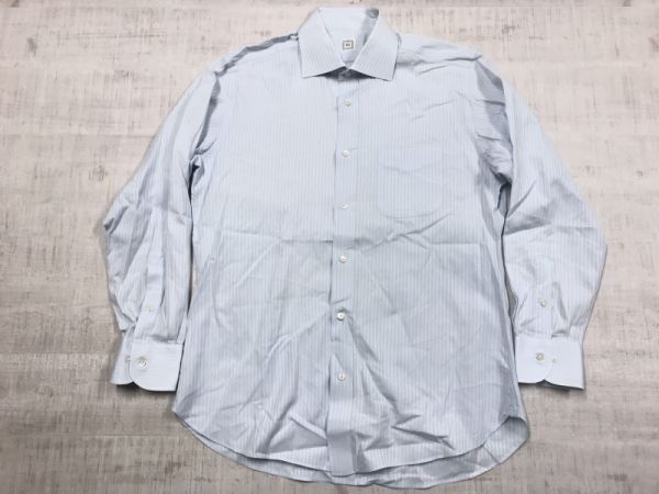 麻布ザ・カスタムシャツ AZABU THE CUSTOM SHIRT トラッド シャドーストライプ 長袖ドレスシャツ メンズ ホリゾンタルカラー 41 水色_画像1