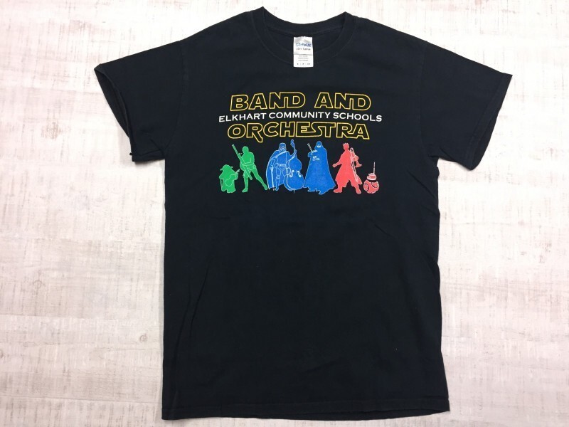 GILDAN ギルダン製 BAND AND ORCHESTRA スターウォーズ風 ELKHART COMMUNITY SCHOOL アメカジ 半袖Tシャツ メンズ S 黒_画像1