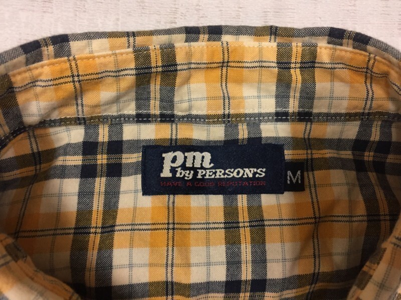 pm by PERSON'S パーソンズ レトロ オールド 古着 アメカジ 定番 半袖チェックシャツ メンズ M 黄色_画像2