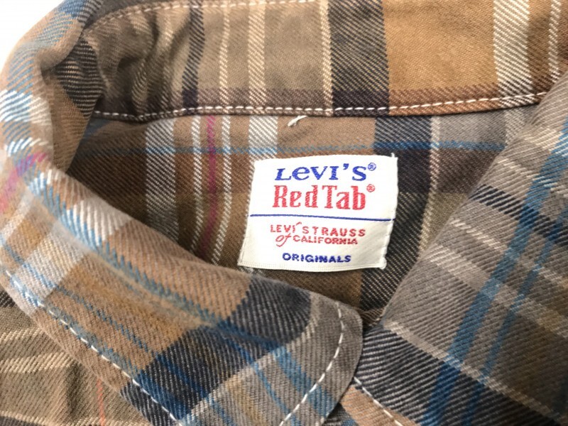 リーバイス レッドタブ Levi's Red Tab オールド アメカジ ワーク チェック長袖コットンネルシャツ メンズ L キャメル系_画像2