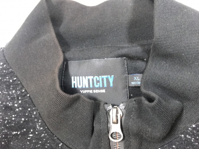 HUNTCITY Yuppie Sense 共産ハイストリート ジップアップ サイドライン付き ごま塩 ネップ スウェット トラック ジャケット メンズ XL 黒_画像2