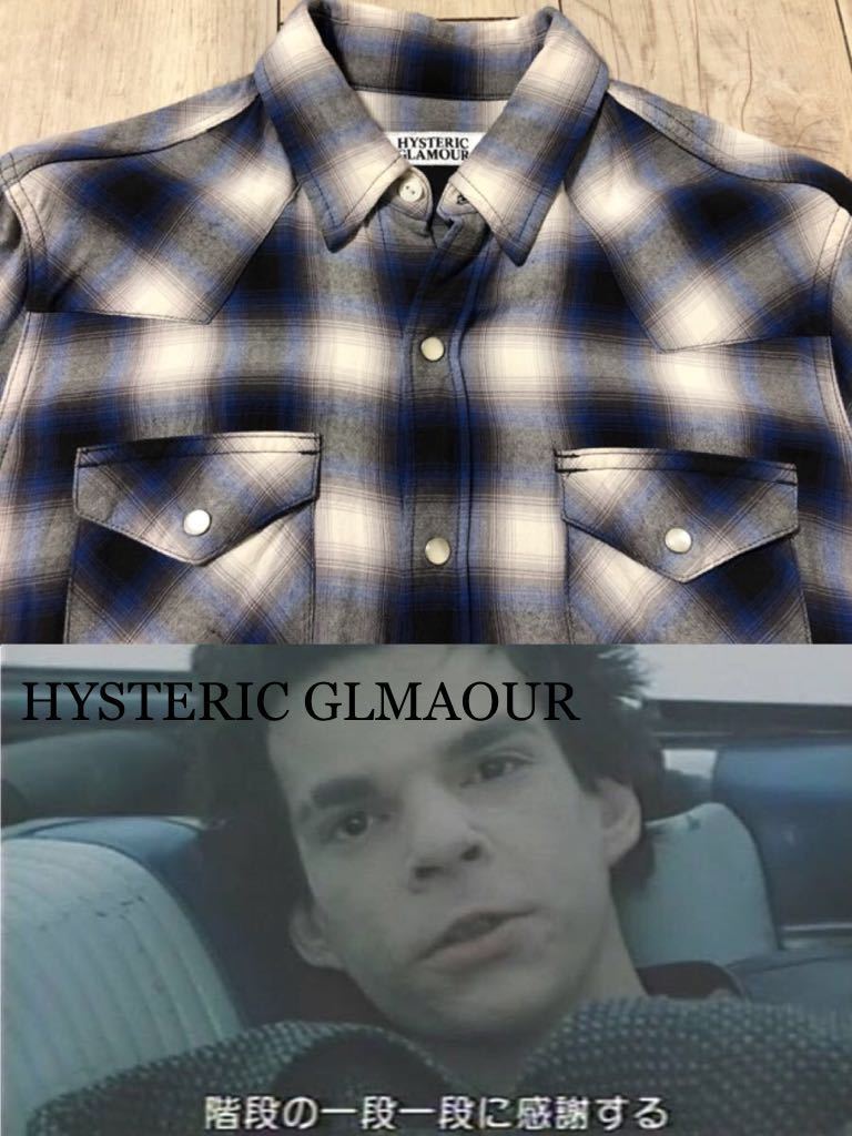  regular HYSTERIC GLAMOUR 2008-2009AW rayon on blur check shirt blue Hysteric Glamour Blue rayon100% size M*